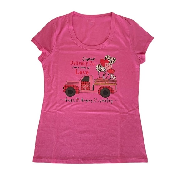 No Boundaries Custom Pink Valentine’s Day Cupid Scoop Tee Women’s Small - Picture 1 of 13